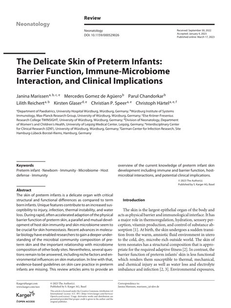 The Delicate Skin of Preterm Infants: Barrier Function, .